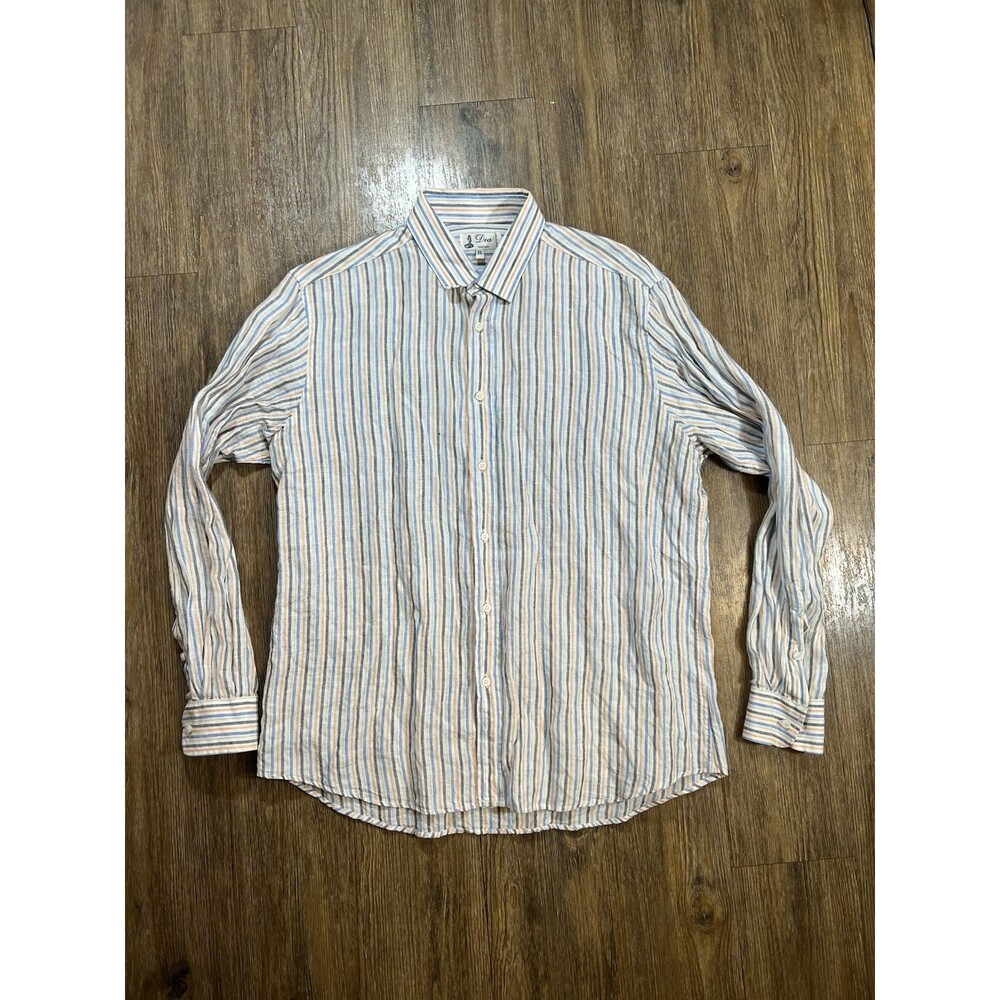Dea Positano Women’s Button Down Top XL 100% Linen White Striped Breathable